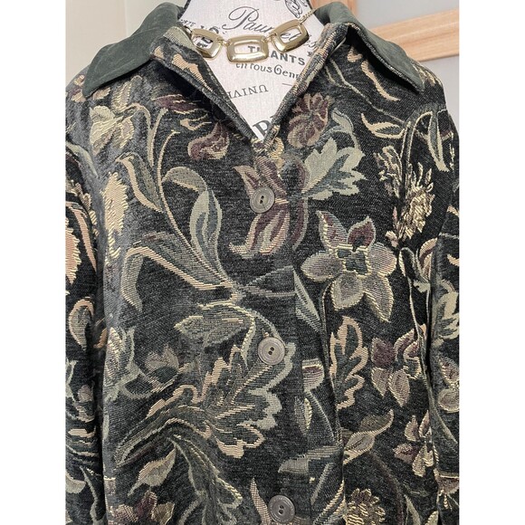 Susan Graver Womens Floral Jacket Tapestry Fabric Faux Suede Collar sz Large - Picture 5 of 8